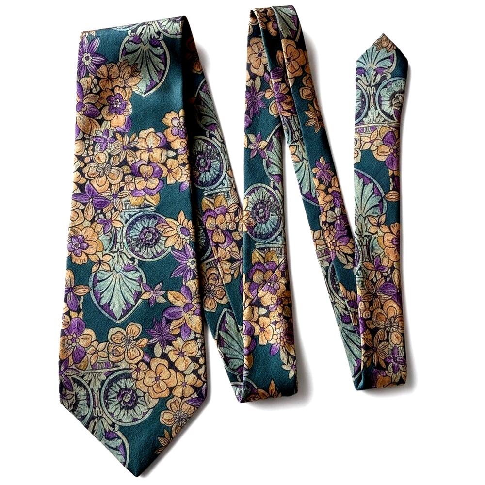 VTG Pierre Cardin Handmade 100% Silk tie floral artsy 80s Retro Botanical RARE